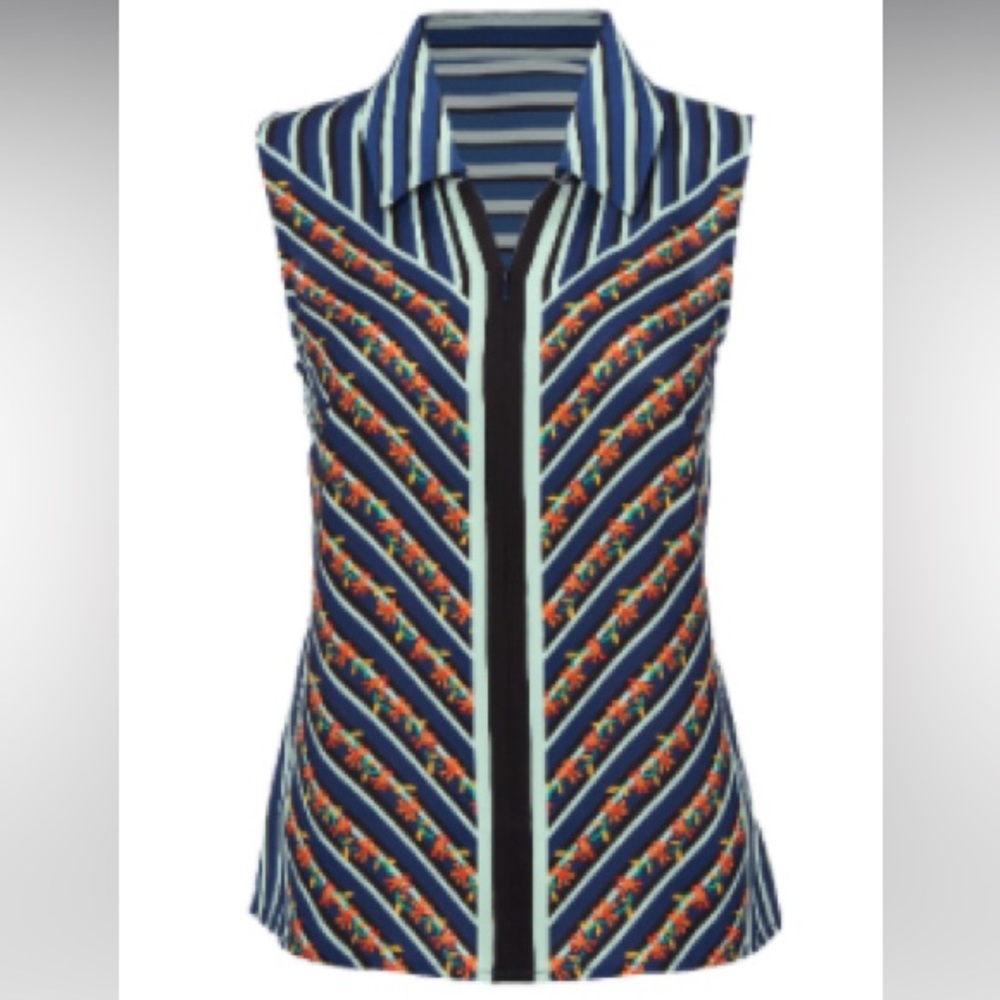 NWOT Cabi Chevron Top - Blue Stripe with Orange Flowers
